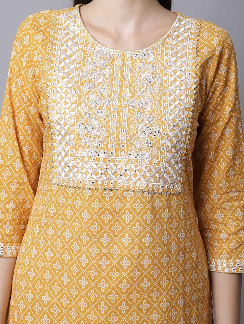 women mustard printed kurta pant set with dupatta - 21558609 - Standard Image - 4