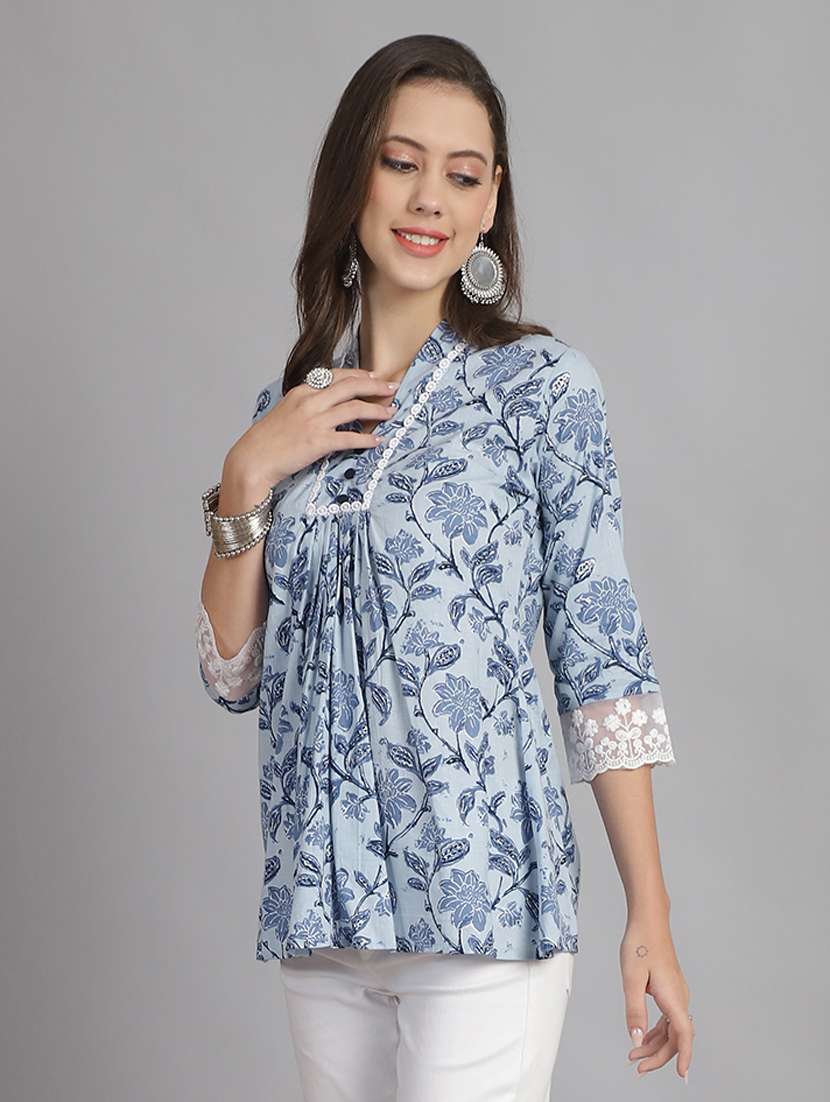 women floral v neck a-line top - 21558621 -  Standard Image - 1