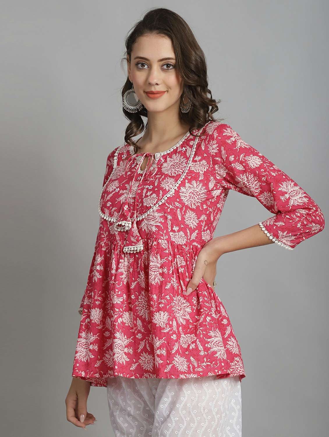 women floral three quarter sleeve top - 21558622 - Standard Image - 1