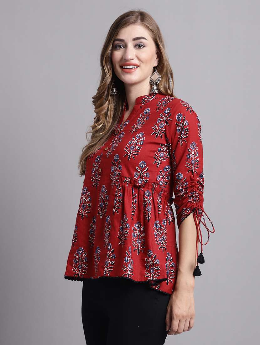 women maroon floral printed a-line top - 21558644 - Standard Image - 1