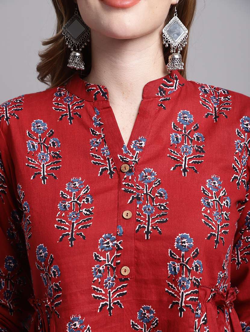 women maroon floral printed a-line top - 21558644 - Standard Image - 4