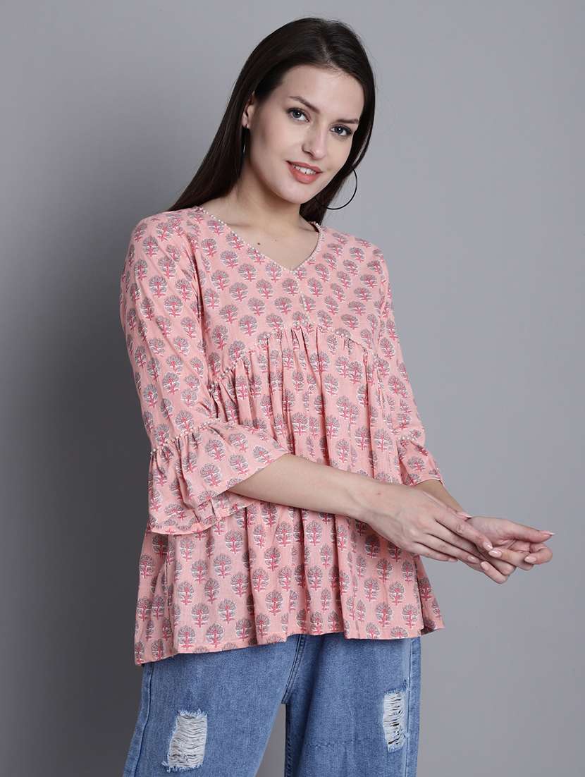 women printed three quarter sleeves ethnic top - 21558648 -  Standard Image - 1
