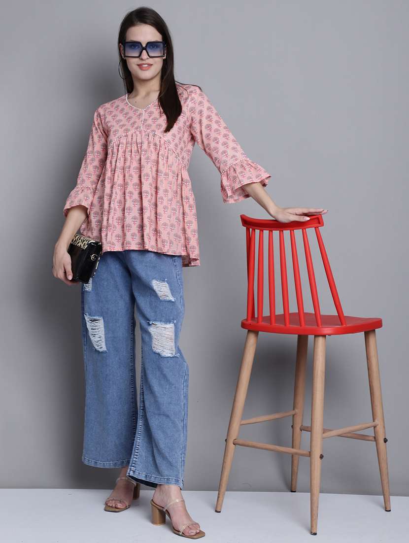 women printed three quarter sleeves ethnic top - 21558648 -  Standard Image - 4
