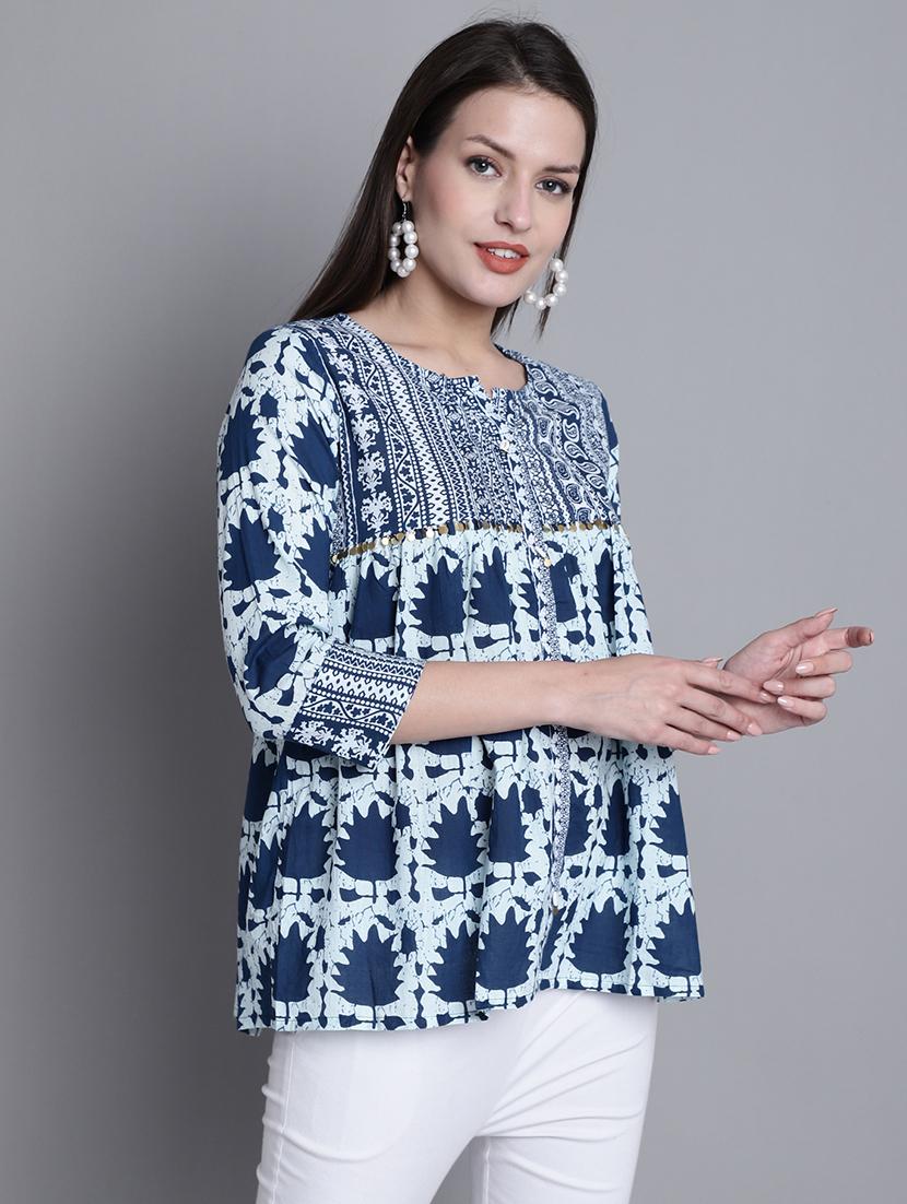 women printed three quarter sleeves ethnic top - 21558651 -  Standard Image - 1