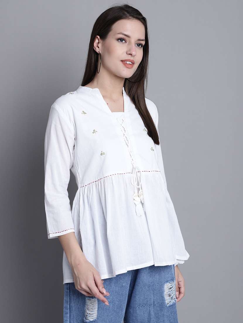 women printed three quarter sleeves ethnic top - 21558652 -  Standard Image - 1