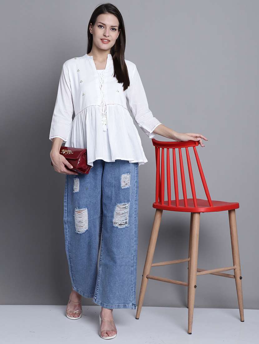 women printed three quarter sleeves ethnic top - 21558652 -  Standard Image - 4