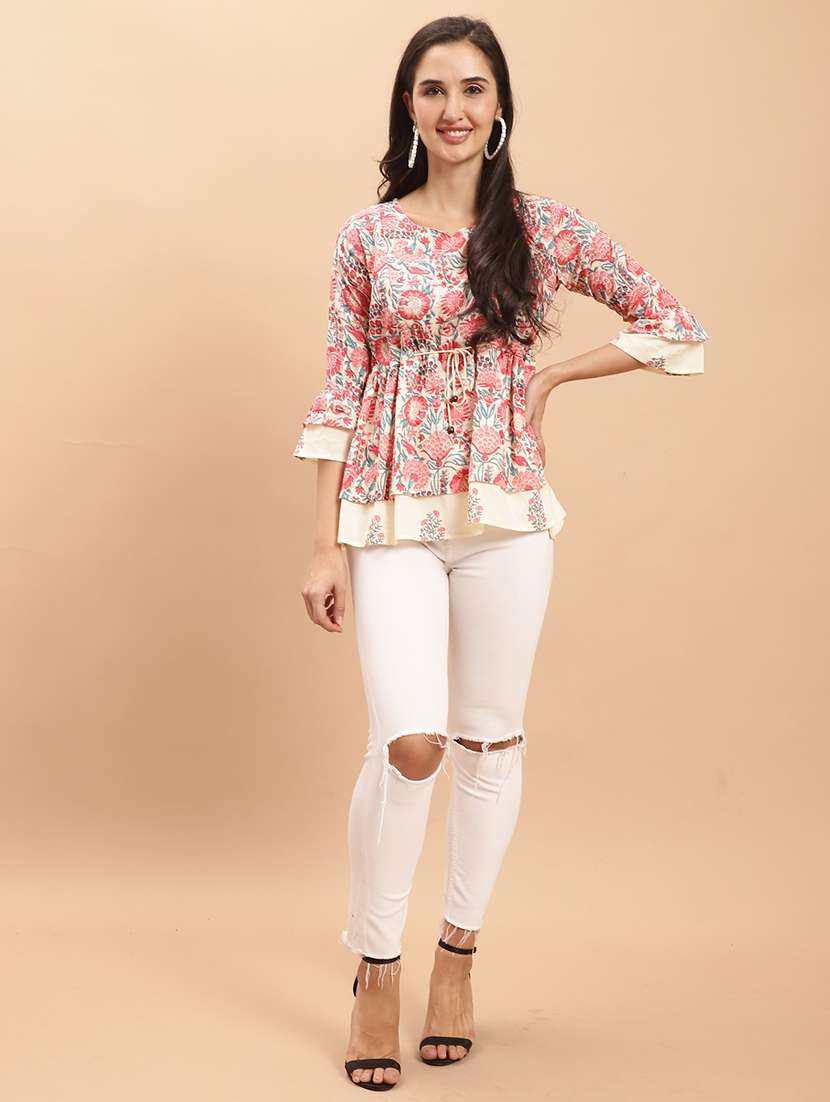 women off white floral printed layered top - 21558655 -  Standard Image - 4