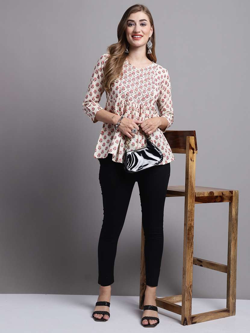 women floral printed round neck flared top - 21558658 -  Standard Image - 4