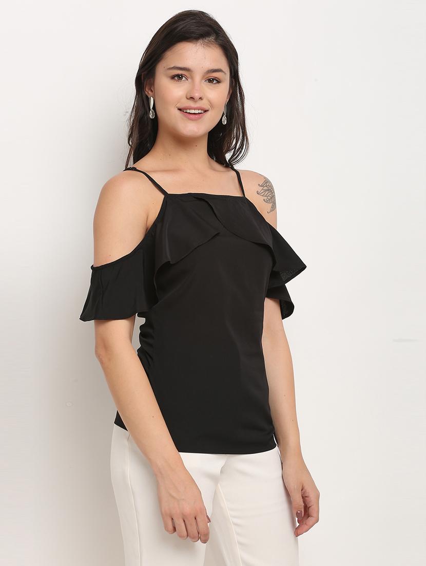 women solid shoulder strap top - 21558665 - Standard Image - 1