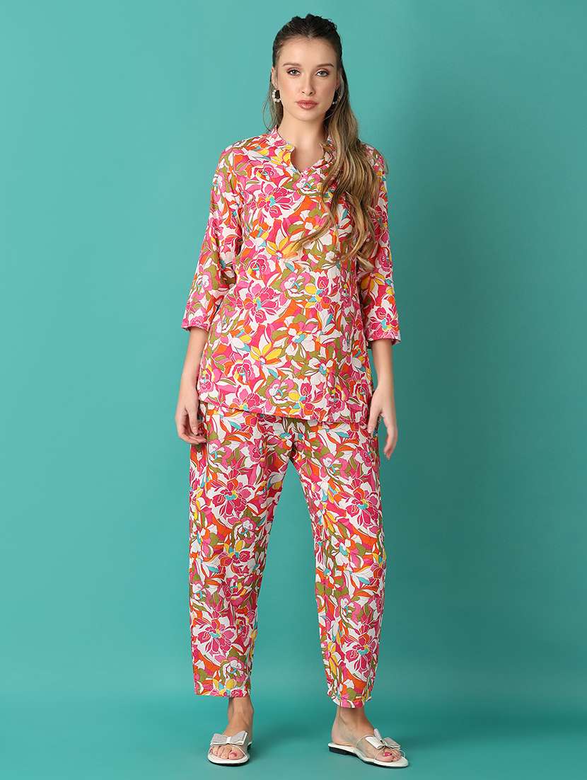 women floral mandarin neck  co-ord set