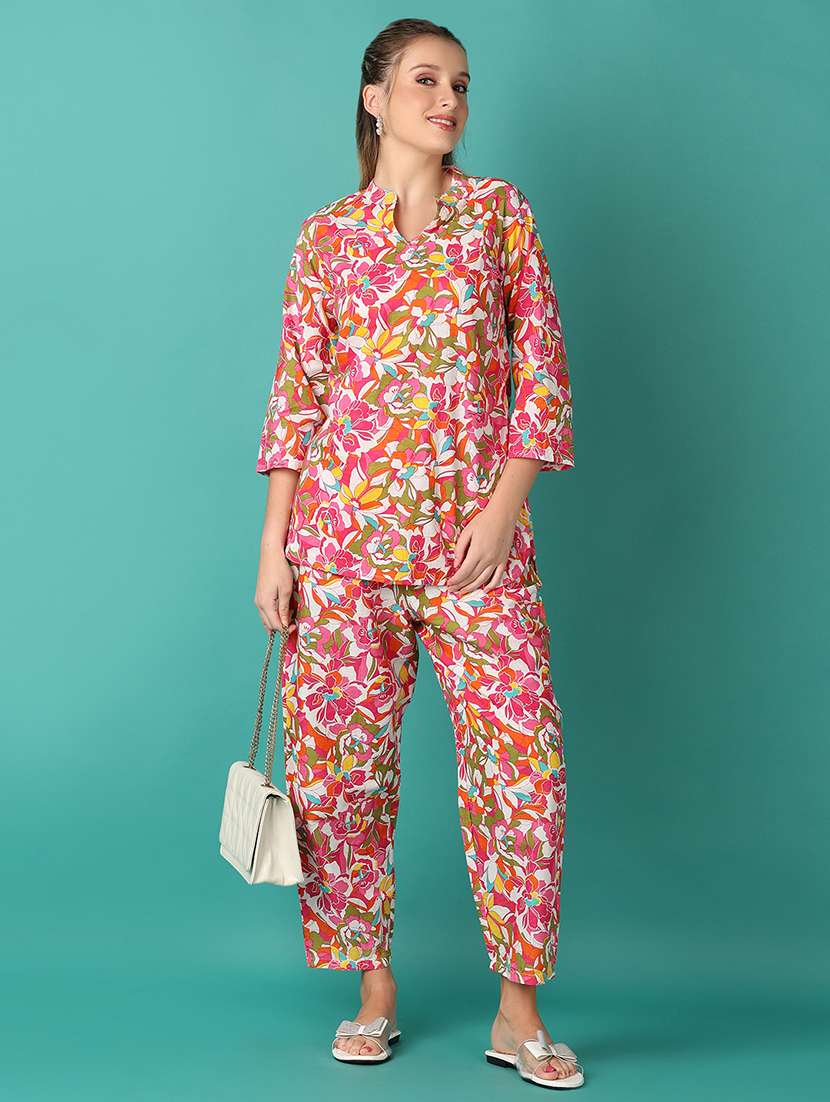 women floral mandarin neck  co-ord set - 21558710 -  Standard Image - 1