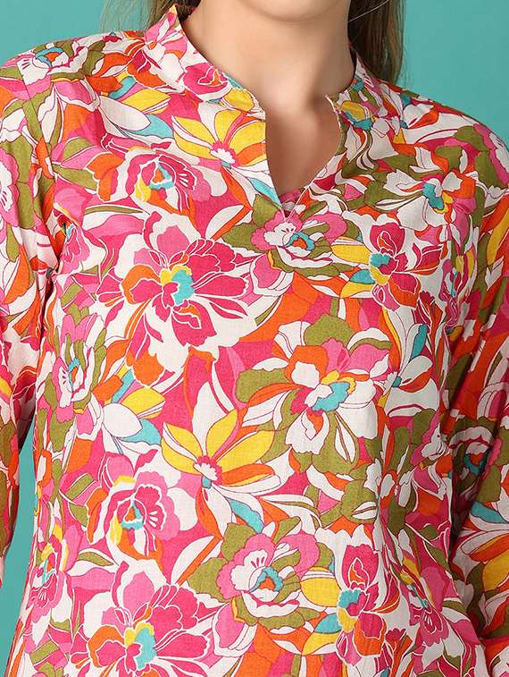 women floral mandarin neck  co-ord set - 21558710 -  Standard Image - 4