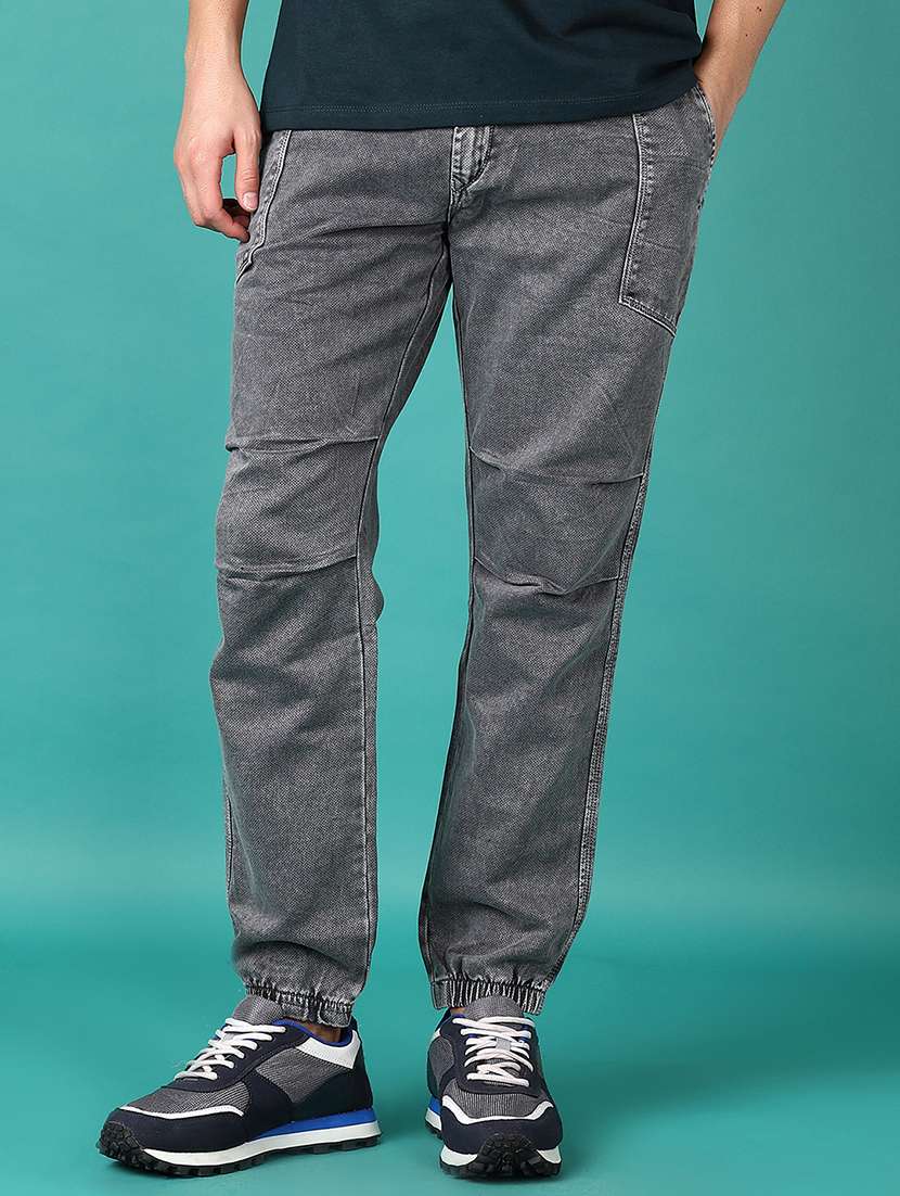 men grey solid mid rise jogger - 21558767 -  Standard Image - 1