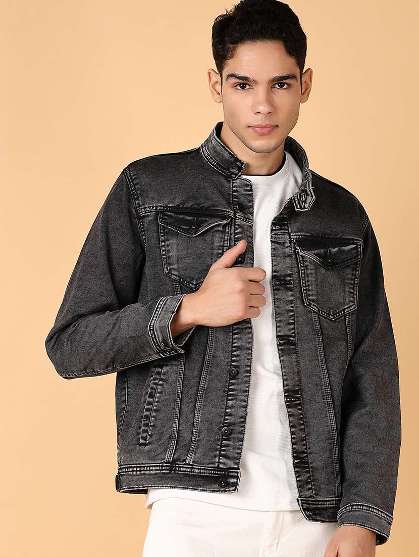men long sleeves solid denim casual jacket - 21558769 -  Standard Image - 1