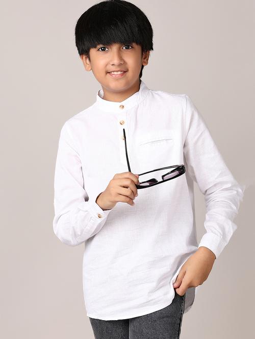boys solid mandarin neck long sleeve kurta - 21558775 -  Standard Image - 0