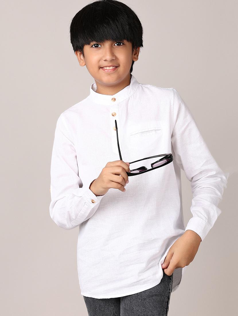 boys solid mandarin neck long sleeve kurta