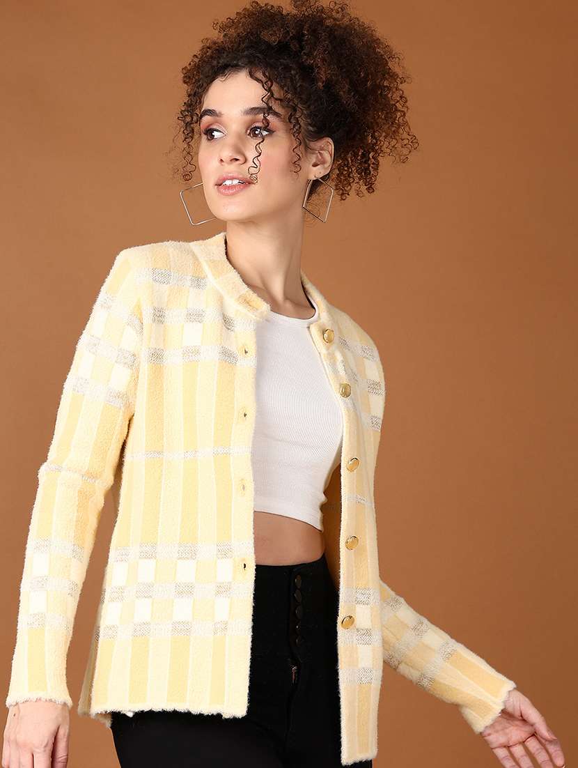 women checkered long sleeve cardigan - 21558779 -  Standard Image - 1