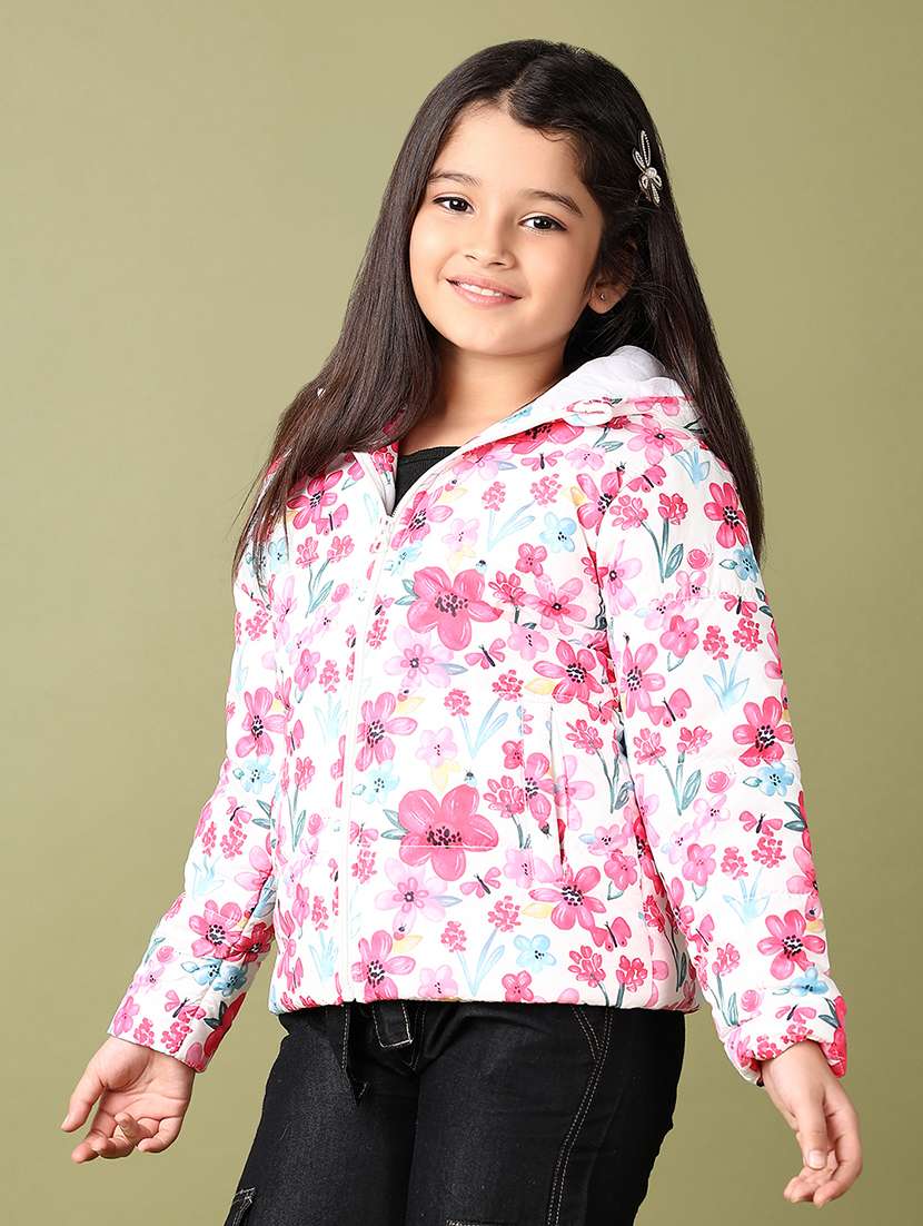 girls white florals long sleeve jacket - 21558785 -  Standard Image - 1