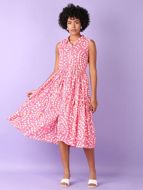 women pink printed sleeveless fit & flare dress - 21558786 -  Standard Image - 0