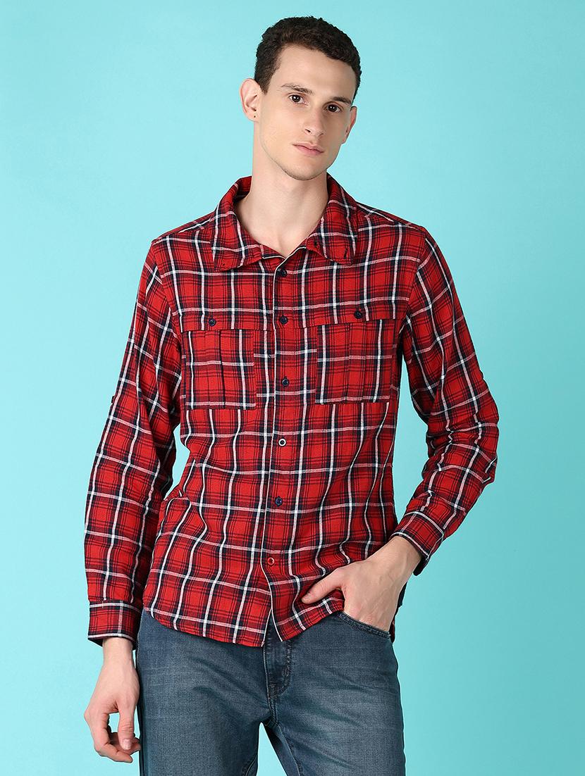 men long sleeves checkered casual shirt - 21558793 - Zoom Image - 0