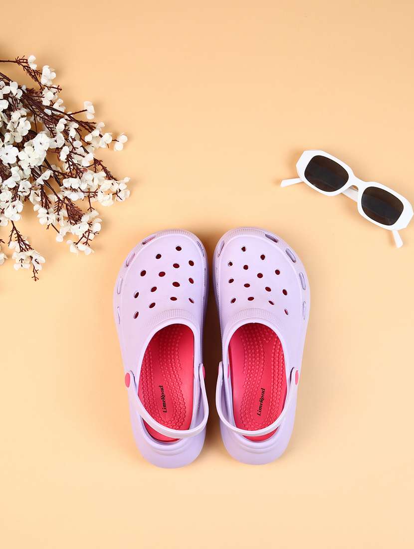 women lavender solid clogs 