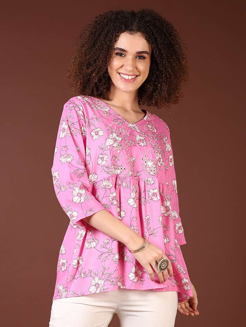 women pink floral printed flared top - 21558805 -  Standard Image - 1