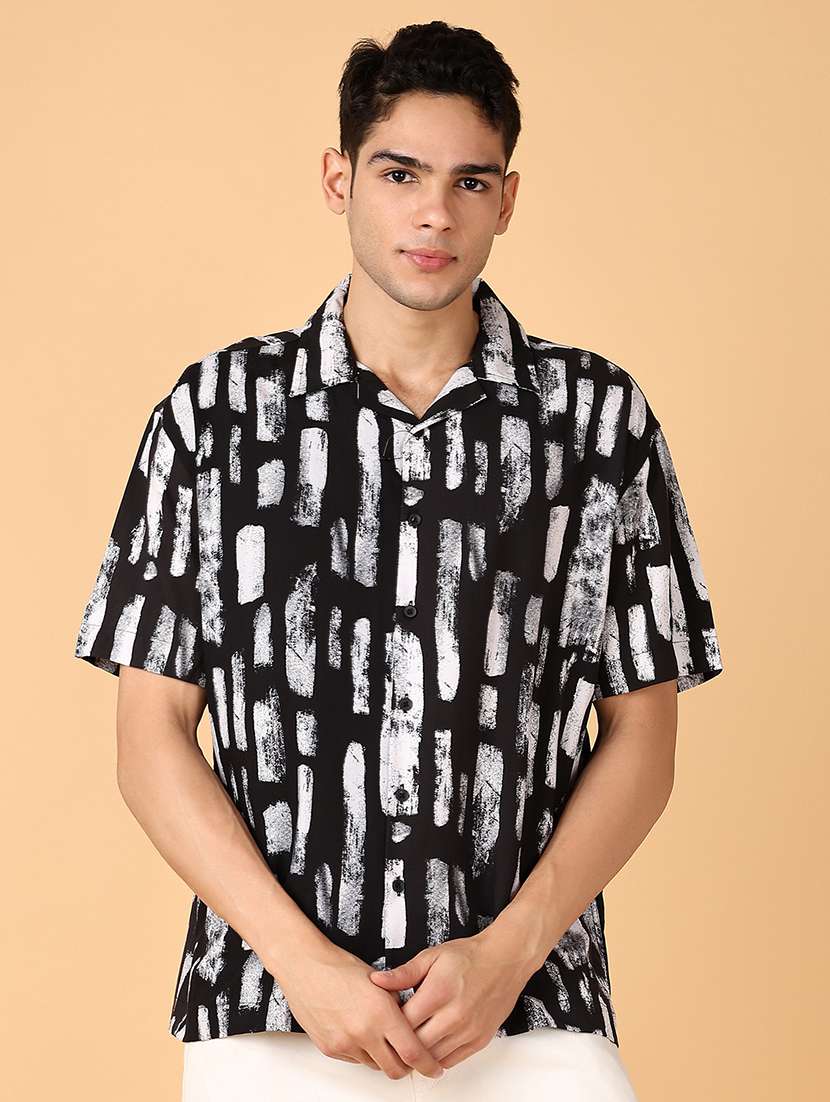 men printed short sleeve casual shirt