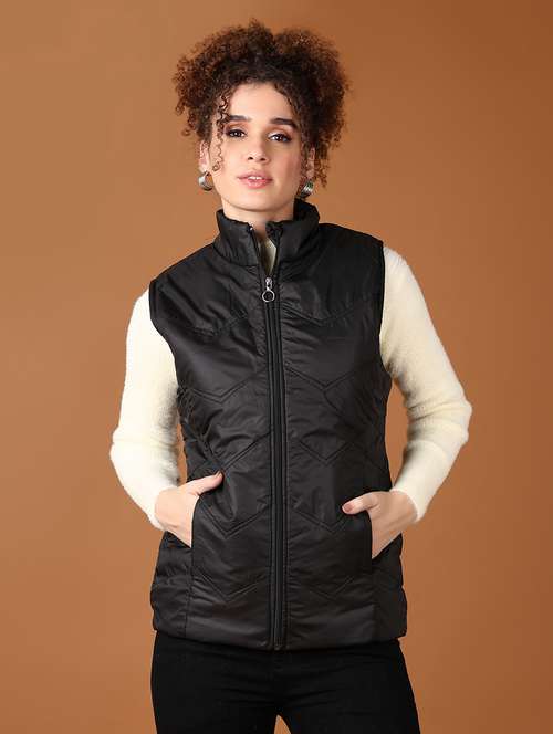 women black solid sleeveless quilted jacket - 21558840 -  Standard Image - 0