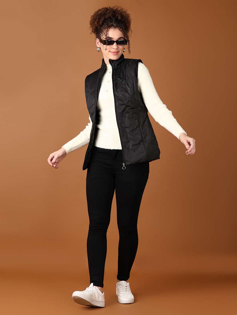 women black solid sleeveless quilted jacket - 21558840 -  Standard Image - 4