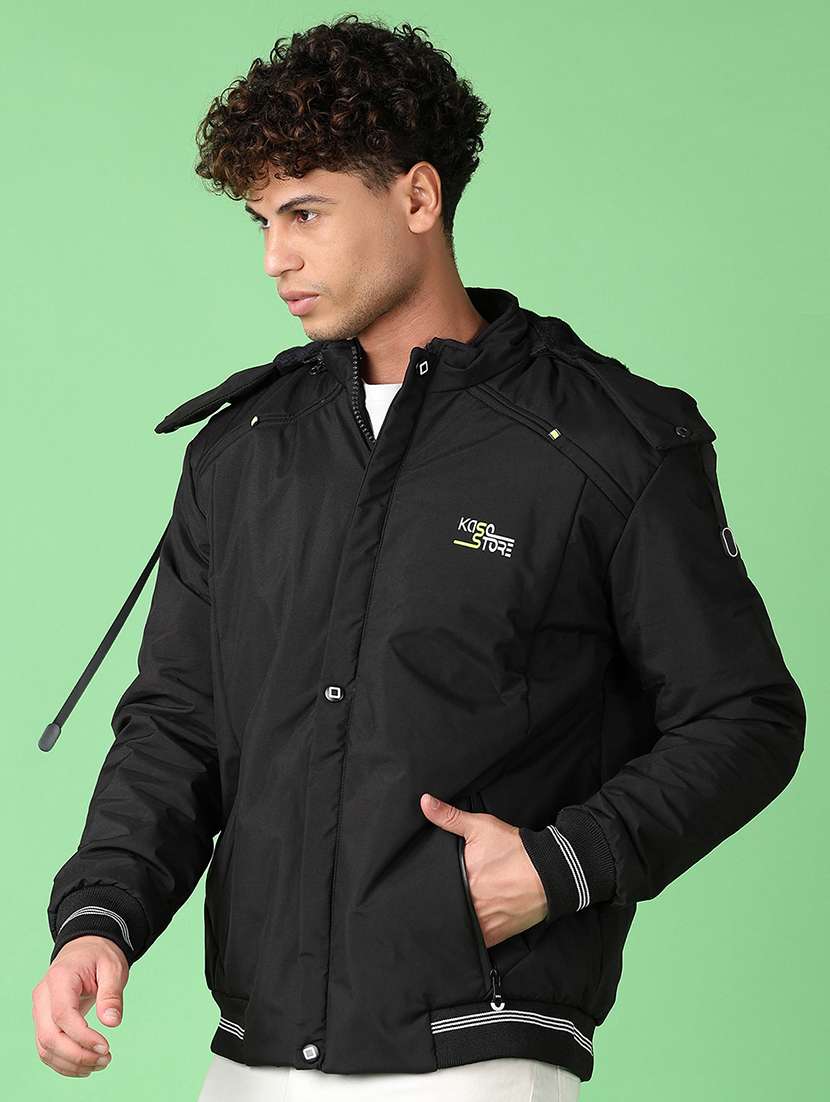 men black solid long sleeve bomber jacket