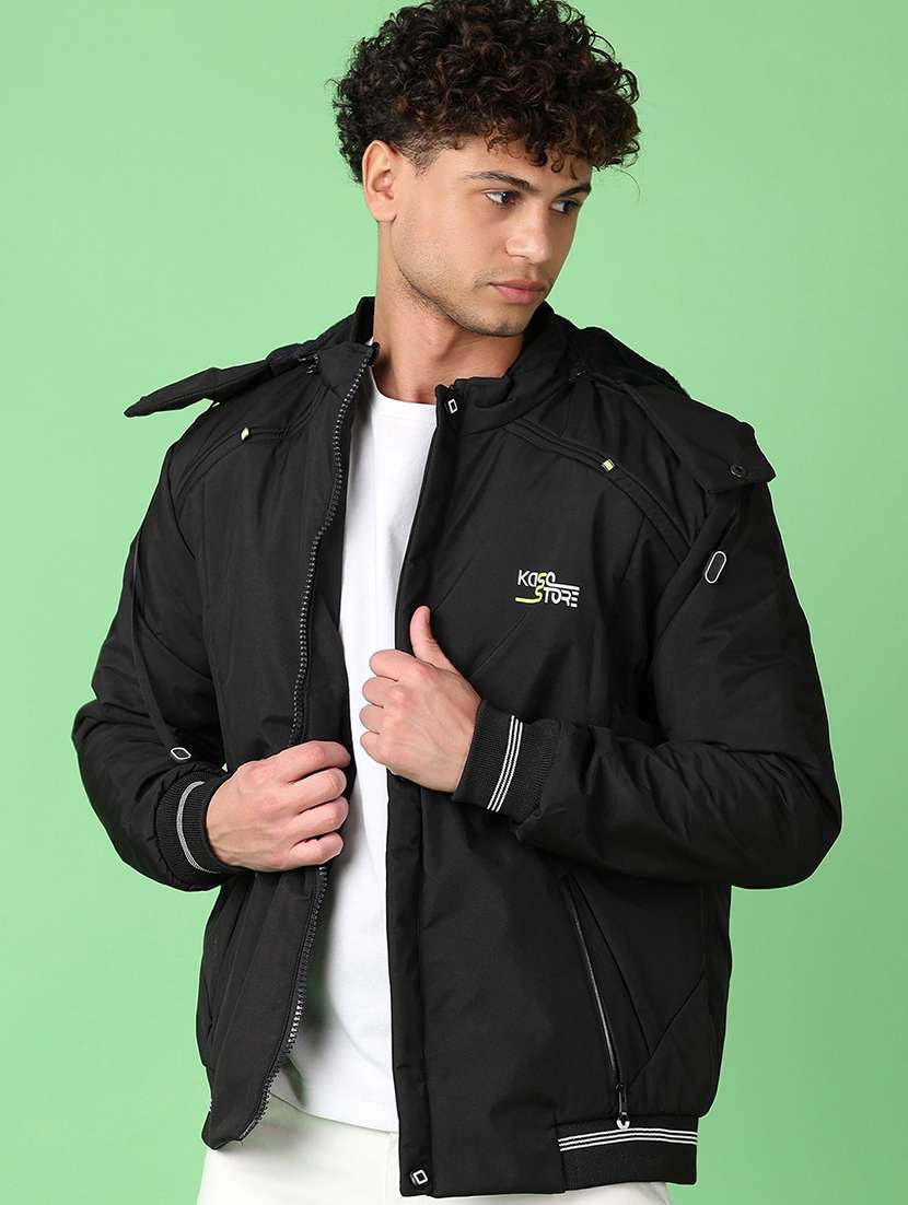 men black solid long sleeve bomber jacket - 21558871 -  Standard Image - 1