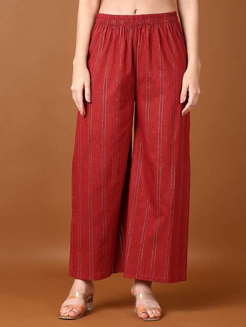 women red stripes printed palazzo - 21558882 -  Standard Image - 0