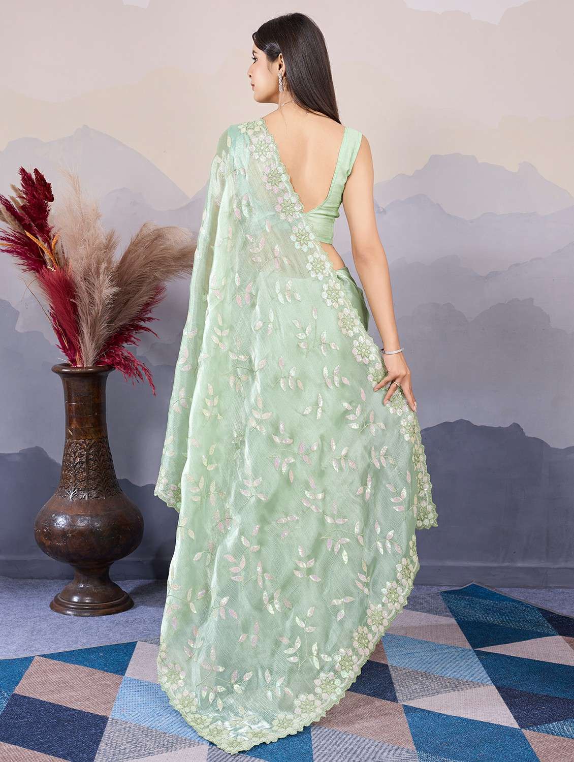 women neo mint embroidered saree - 21559094 -  Standard Image - 1