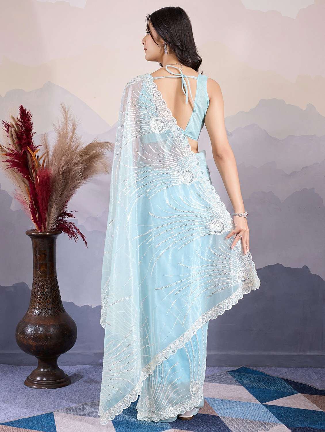 women light blue embroidered saree with blouse - 21559097 -  Standard Image - 1