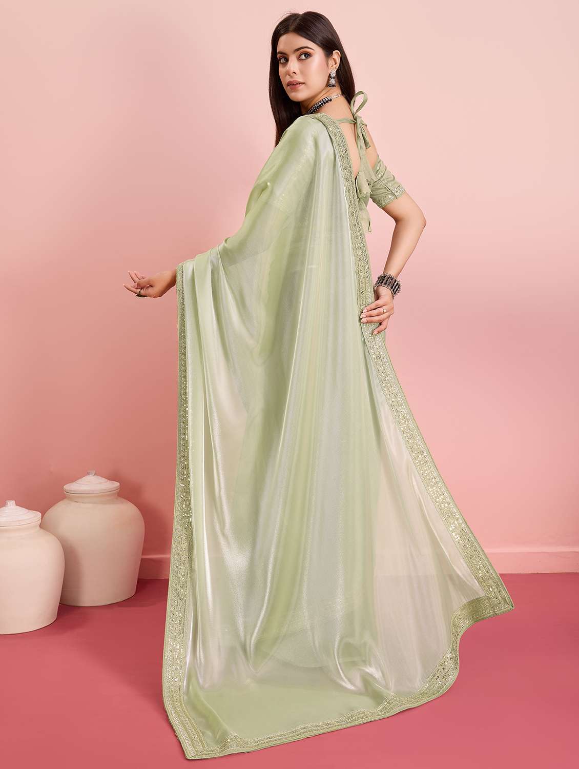 women neo mint ready to wear saree with blouse - 21559107 -  Standard Image - 1