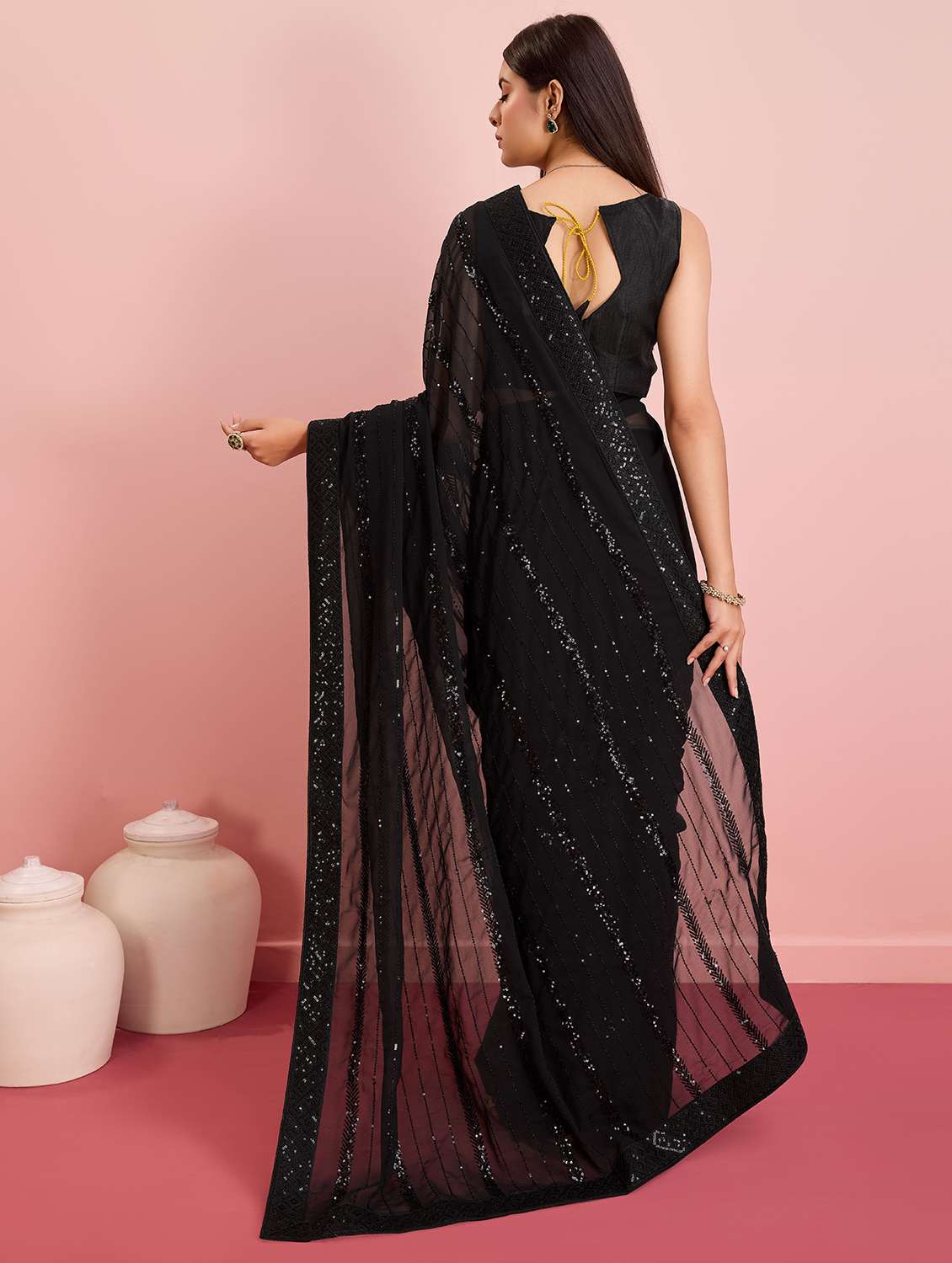 women black ready to wear saree - 21559111 -  Standard Image - 1