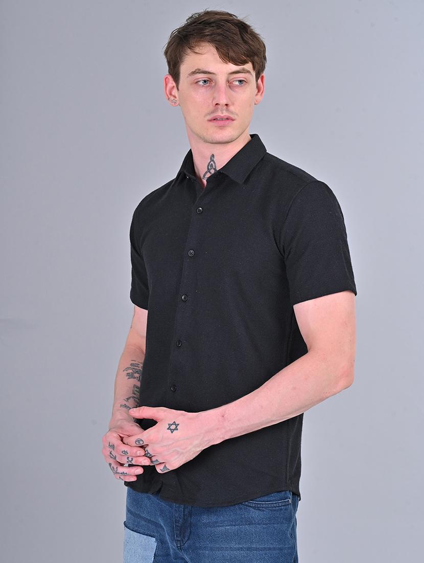 men slim fit solid short sleeves casual shirt - 21559128 - Standard Image - 1
