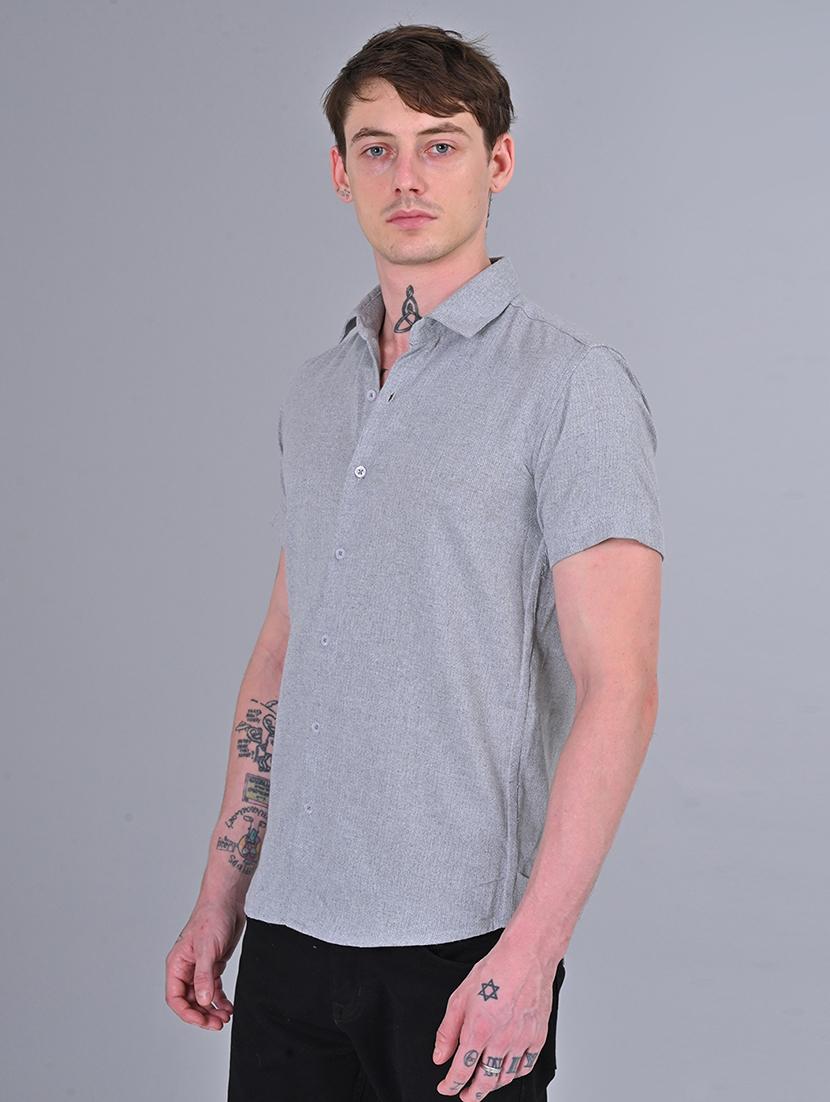 men slim fit solid short sleeves casual shirt - 21559130 - Standard Image - 1