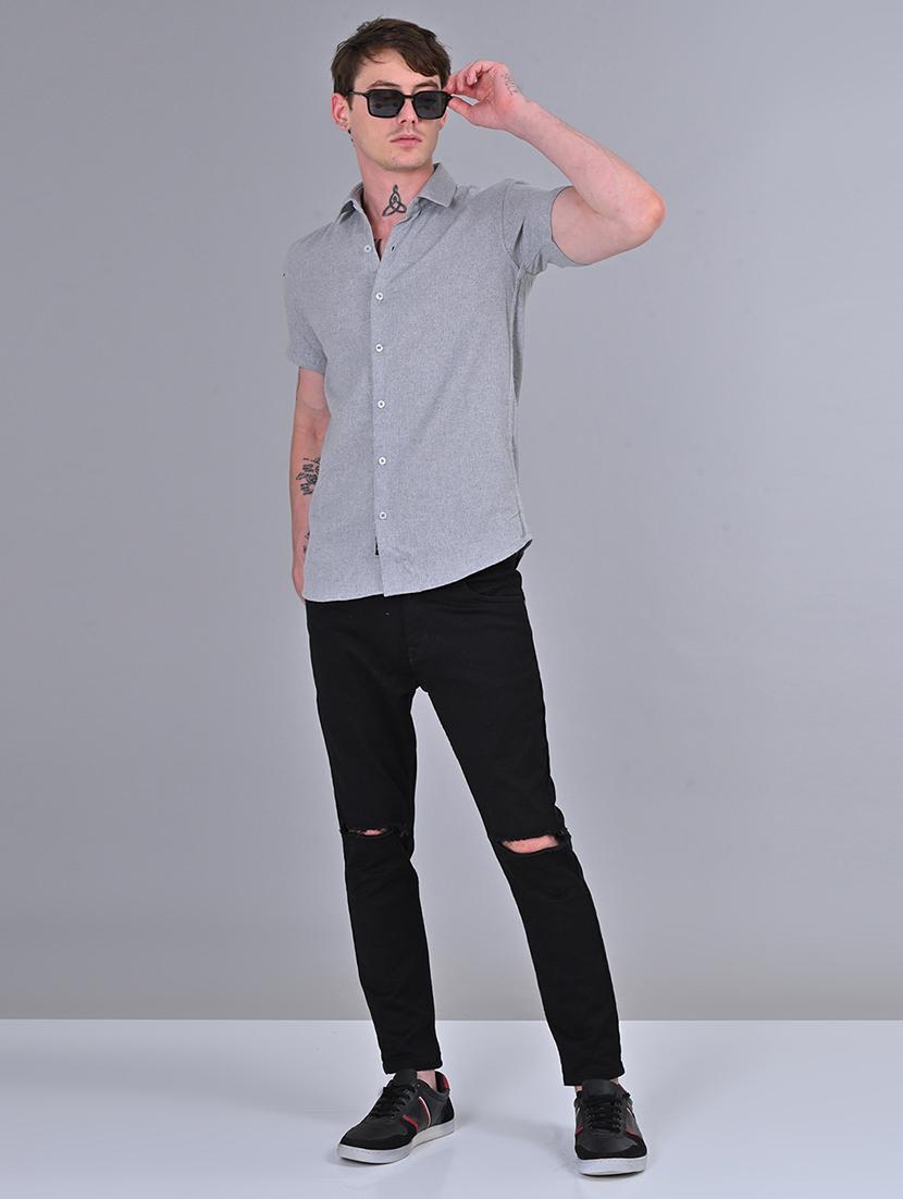men slim fit solid short sleeves casual shirt - 21559130 - Standard Image - 4
