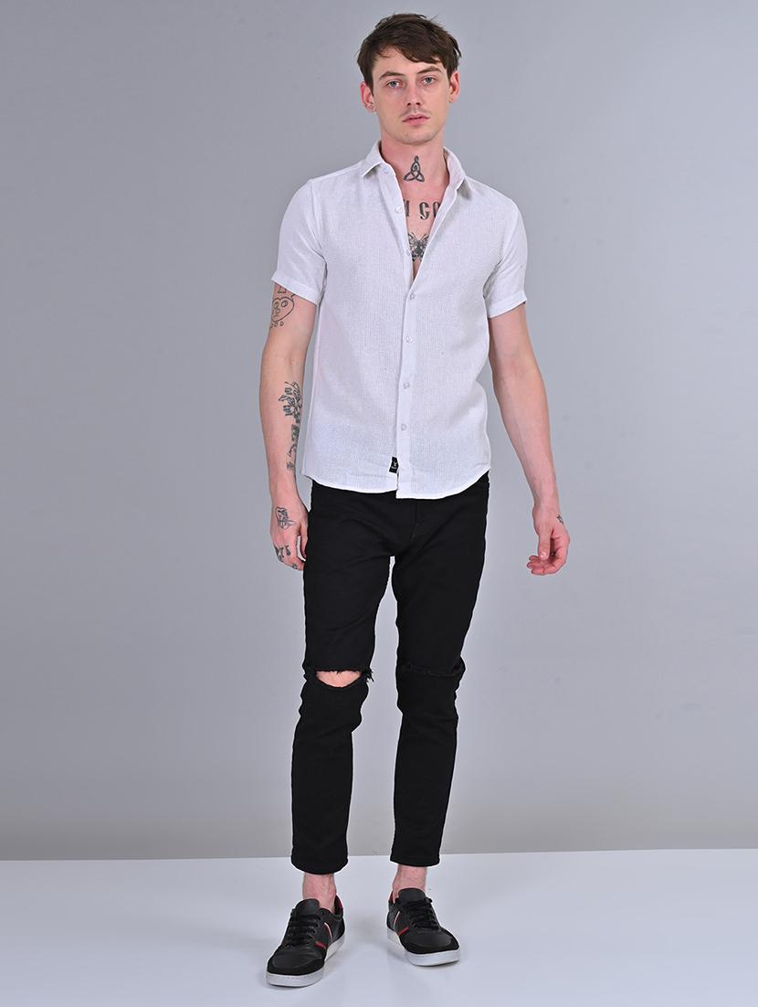 men slim fit solid short sleeves casual shirt - 21559131 - Standard Image - 4
