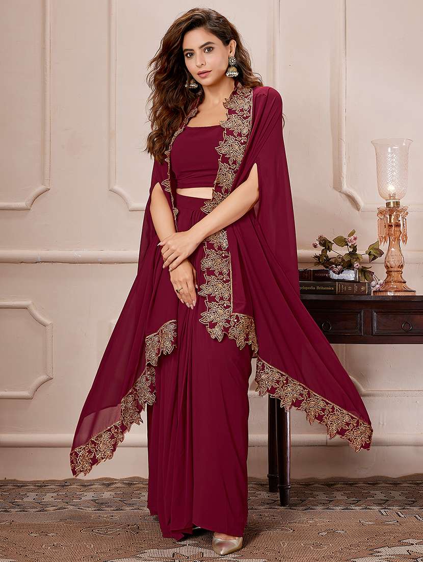 women embroidered sleeveless fusion set - 21559137 -  Standard Image - 1