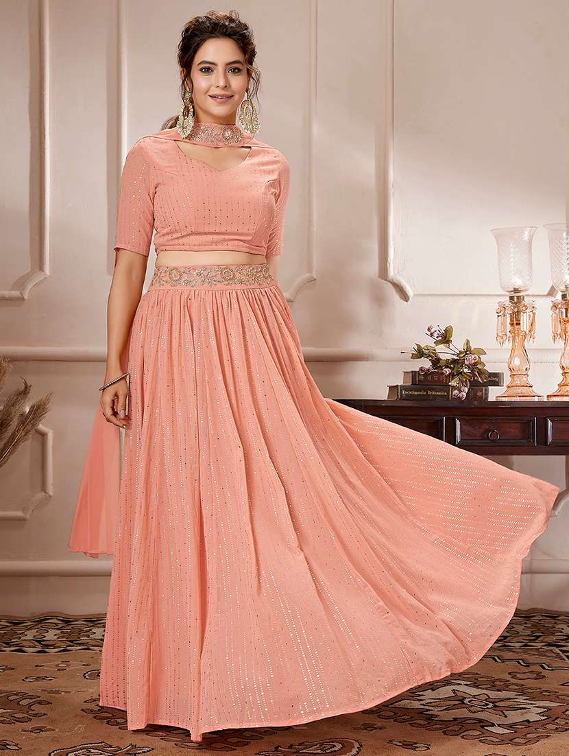 women embroidered top skirt & dupatta fusion set