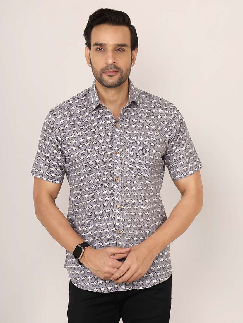 men printed short sleeve casual shirt