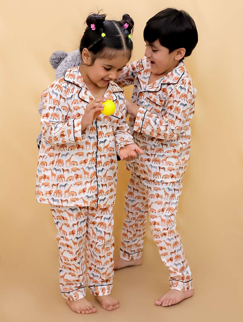 unisex printed long sleeves pyjama nightwear set - 21559316 -  Standard Image - 1