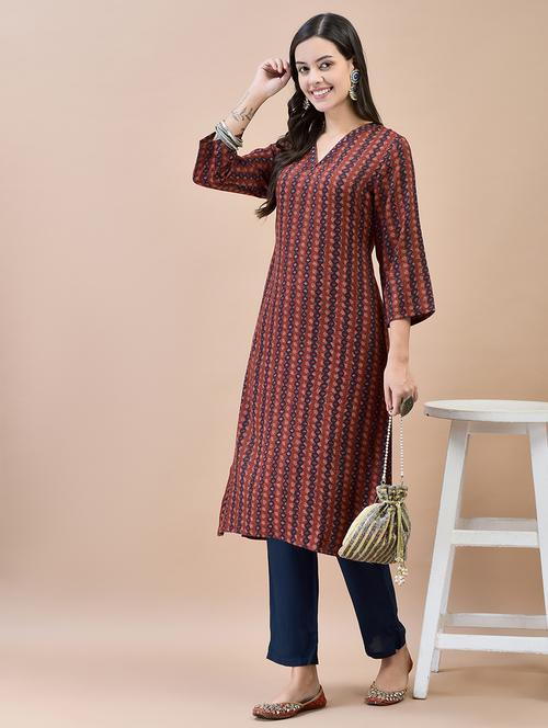 women maroon printed straight kurta - 21559342 - Standard Image - 0
