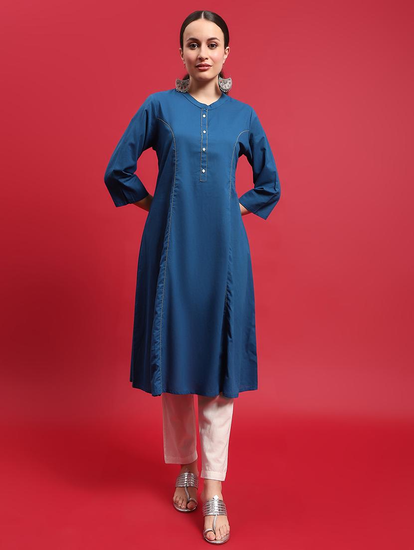 women blue solid a-line kurta - 21559343 -  Zoom Image - 0