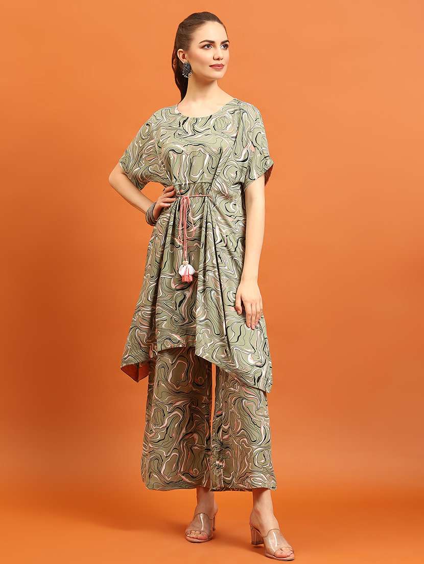 women printed round neck kaftan set