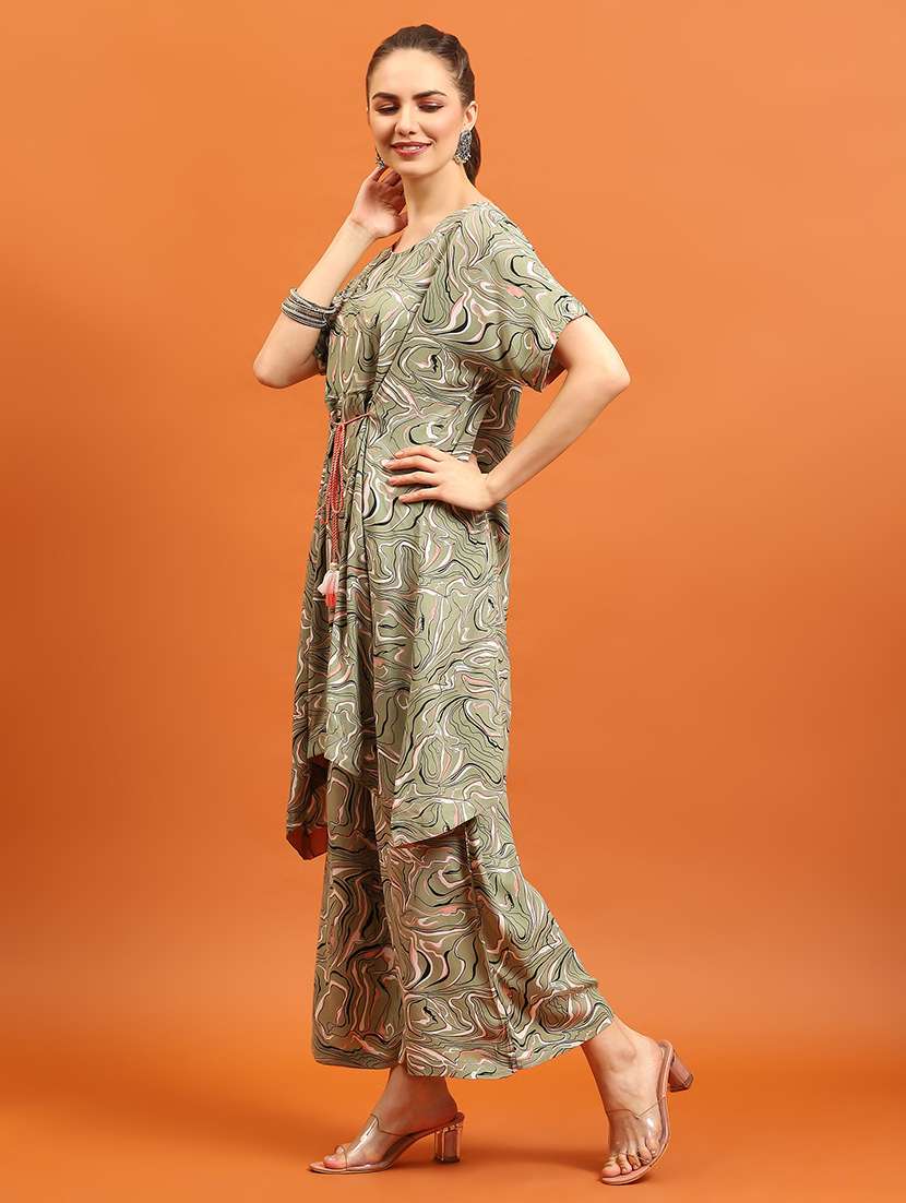 women printed round neck kaftan set - 21559357 - Standard Image - 1