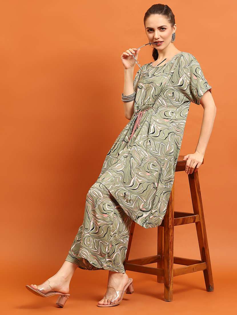 women printed round neck kaftan set - 21559357 - Standard Image - 4
