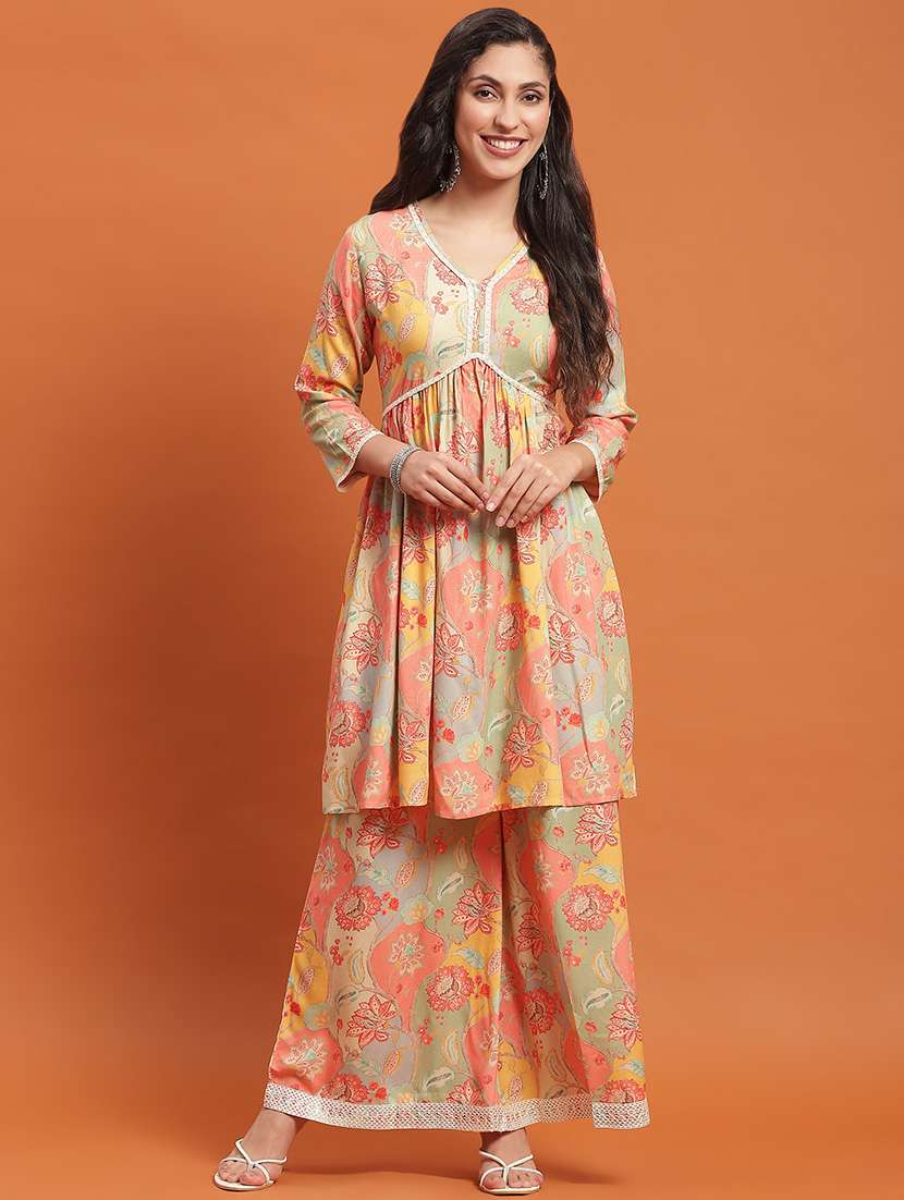 women floral printd v neck co-ord set